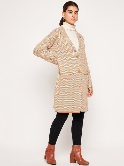 Womens Woollen Collared Coat Cardigan with 2 front pockets