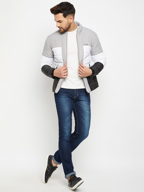 Mens Grey White Full Sleeve Solid Jacket - Camey Shop