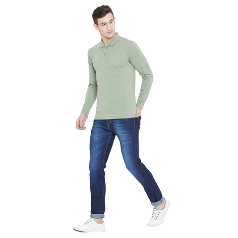 Men's Dark Green Full Sleeves Cotton Polo T-Shirt - Camey Shop