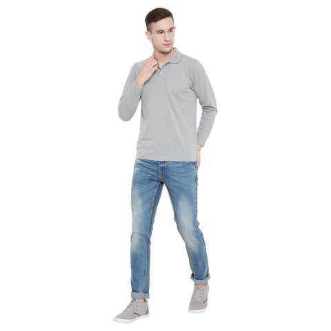 Men's Grey Full Sleeves Cotton Polo T-Shirt - Camey Shop
