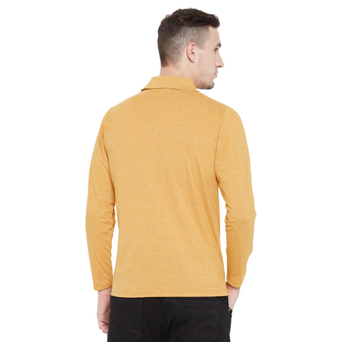 Men's Dark Yellow Full Sleeves Cotton Polo T-Shirt - Camey Shop