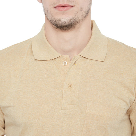Men's Cream Full Sleeves Cotton Polo T-Shirt - Camey Shop