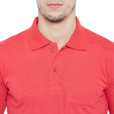 Men's Red Full Sleeves Cotton Polo T-Shirt - Camey Shop