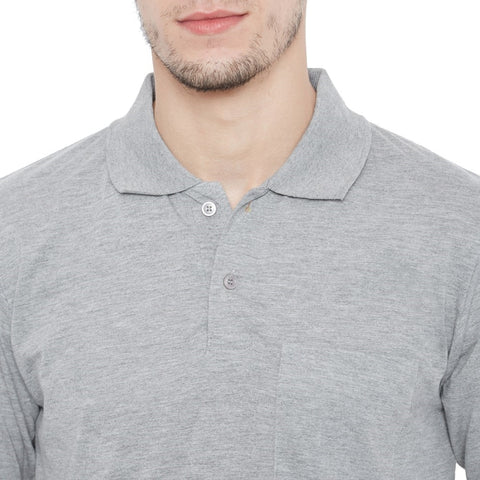 Men's Grey Full Sleeves Cotton Polo T-Shirt - Camey Shop
