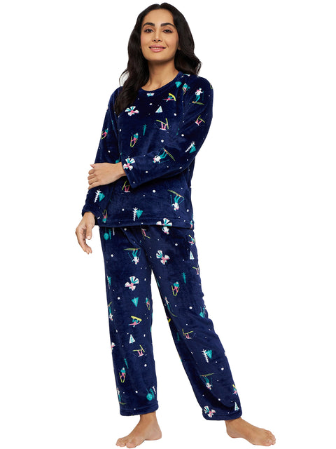 Women's Winter Full Sleeve Top and Pajama Pants Regular Fit Night Suit Round Neck Top and Pyjama Set Ladies Night Dress
