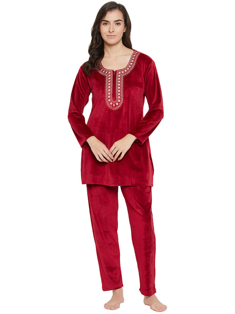 Women Woolen|Winter Velvet Kurti & Pajama Set|kashmiri design kurti set