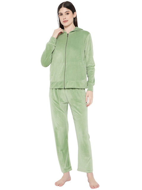Women's Winter Full Sleeve Top and Pajama Pants Regular Fit Night Suit Hooded Top and Pyjama Set Ladies Night Dress