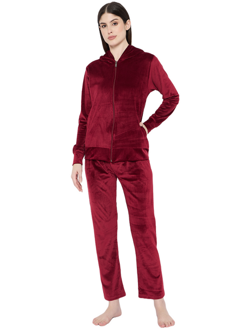Women's Winter Full Sleeve Top and Pajama Pants Regular Fit Night Suit Hooded Top and Pyjama Set Ladies Night Dress