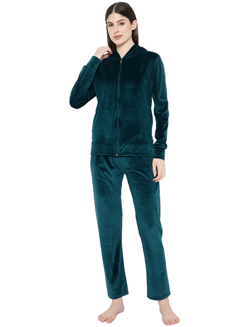 Women's Winter Full Sleeve Top and Pajama Pants Regular Fit Night Suit Hooded Top and Pyjama Set Ladies Night Dress