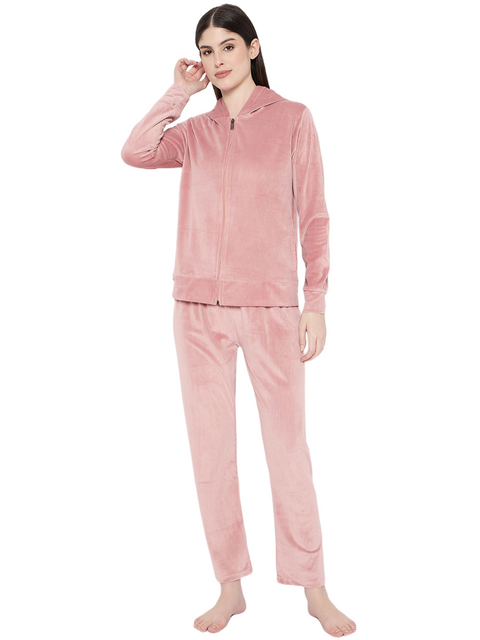 Women's Winter Full Sleeve Top and Pajama Pants Regular Fit Night Suit Hooded Top and Pyjama Set Ladies Night Dress