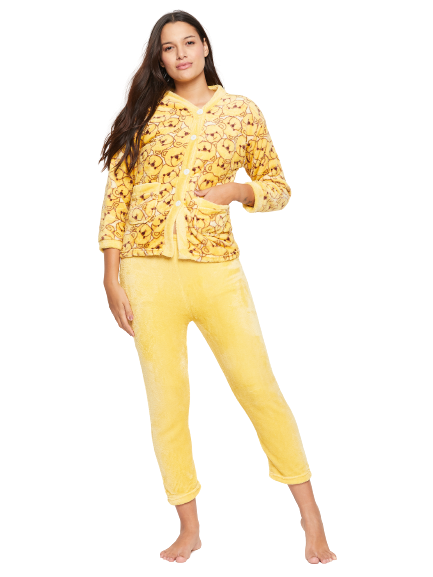 Women Printed Winter Full Sleeve Front open Top and Pajama Pants