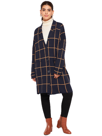 Womens Woollen Collared Coat Cardigan with 2 front pockets
