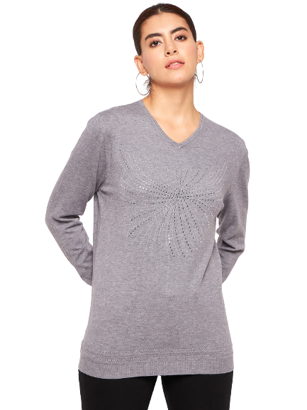 Women Woolen winter full sleeve stone print V- Neck top/Sweater