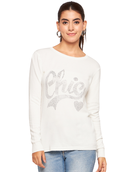 Women Woolen winter full sleeve stone print Round Neck top/Sweater
