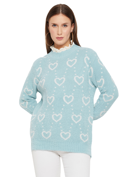 Women Woolen winter full sleeve high Neck heart print top|Sweater
