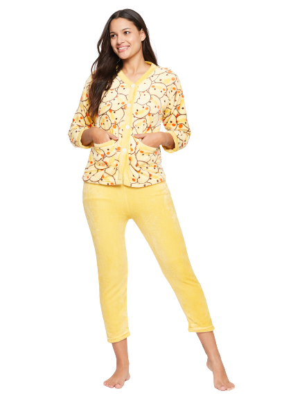 Women Printed Winter Full Sleeve Front open Top and Pajama Pants