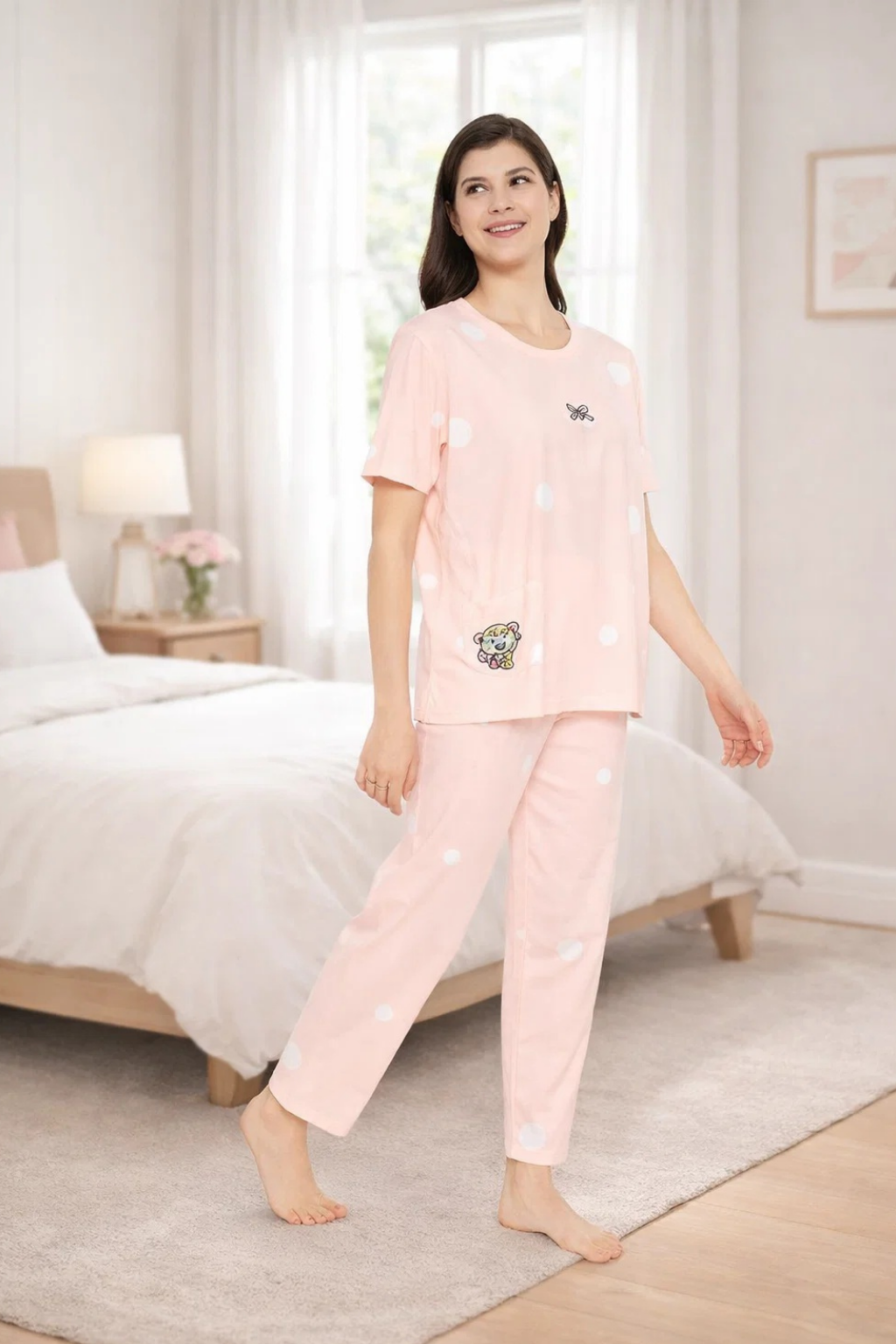 Women's Sleepwear Set, Cotton Pyjama with Short Sleeve T-Shirt,Loungewear