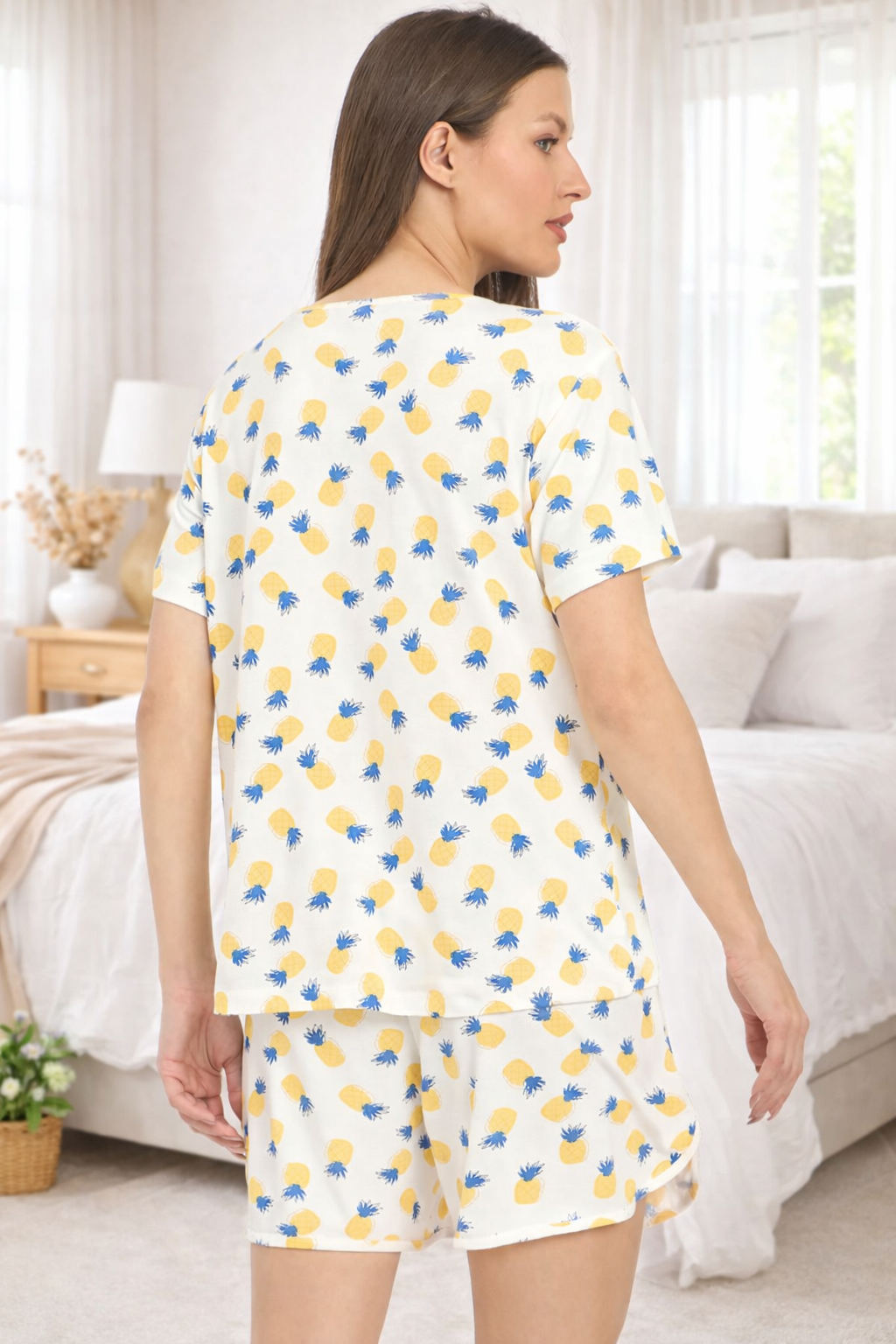 Camey Stylish Shorts Set – Summer Essentials for Women | Women's Printed Loungewear Set, White Yellow