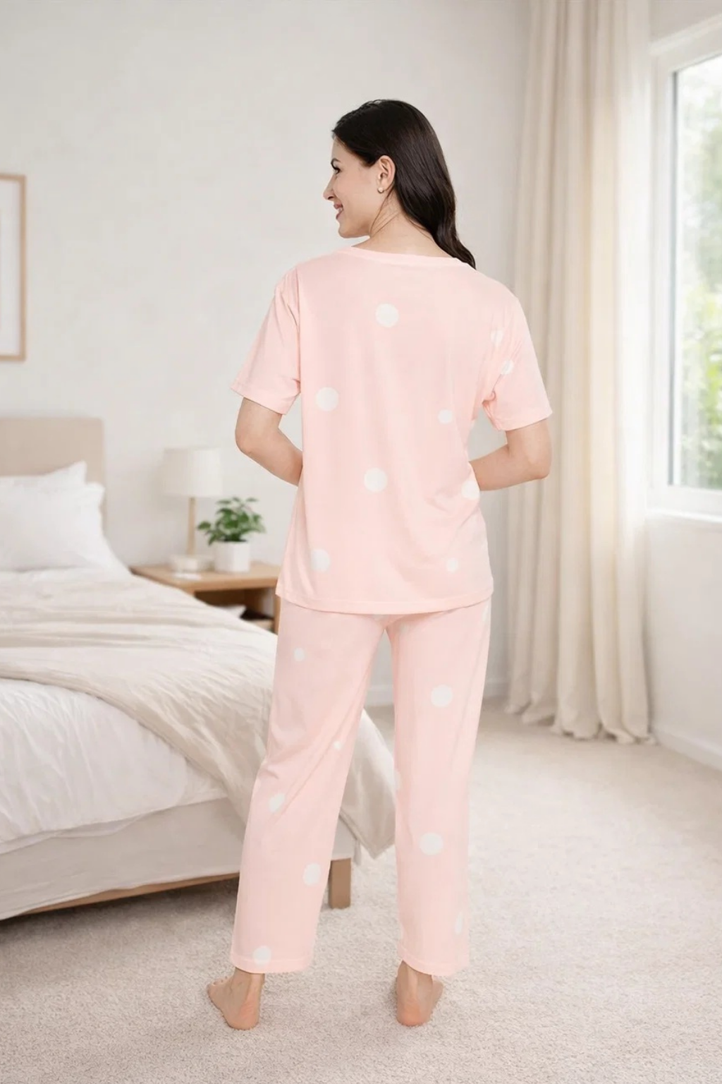 Women's Sleepwear Set, Cotton Pyjama with Short Sleeve T-Shirt,Loungewear