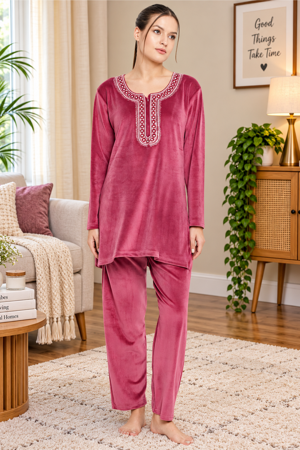 Women Woolen|Winter Velvet Kurti & Pajama Set|kashmiri design kurti set