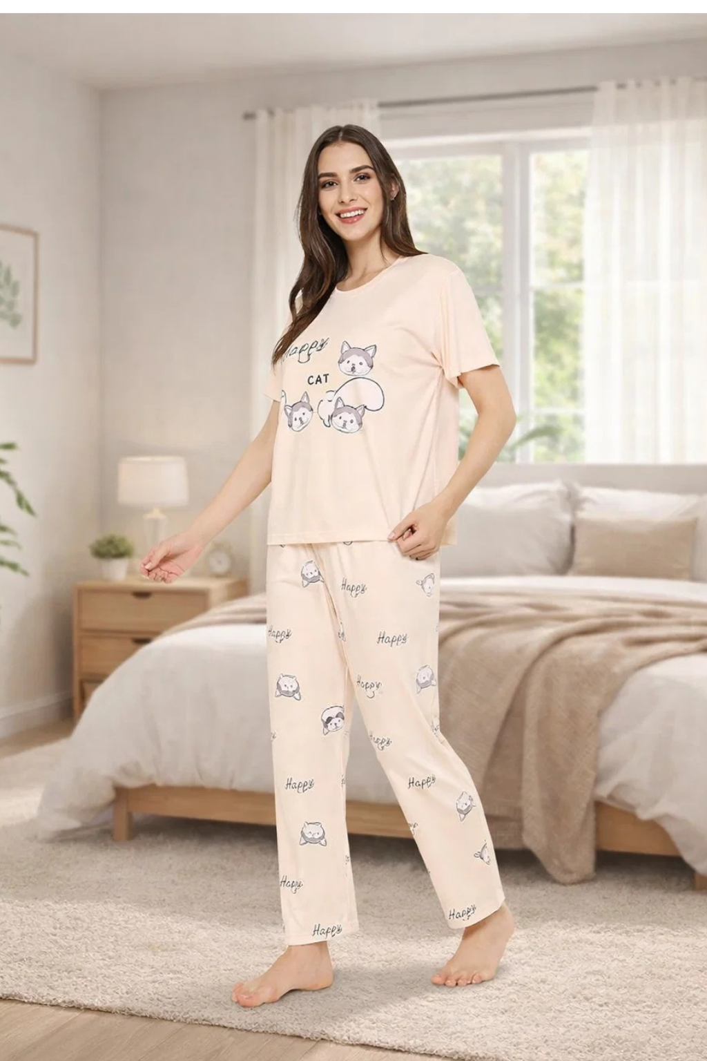 Camey Ladies Night Suit – Soft & Stylish Sleepwear for Women |Women's Printed Pyjama Set, Short Sleeve T-Shirt and Trousers, women nightsuit, Loungewear Set