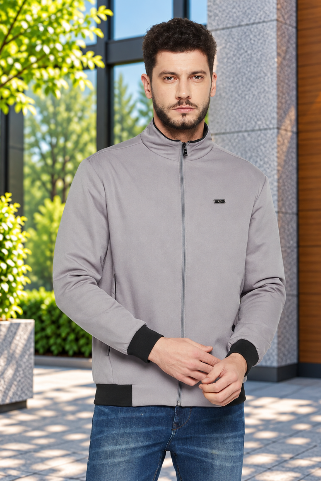 Men's Regular Fit Bomber Jacket For Winter Wear