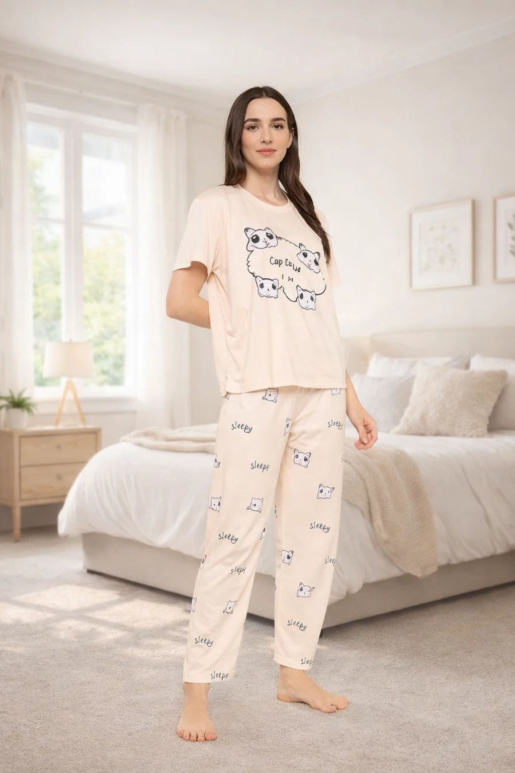 Camey Ladies Night Suit – Soft & Stylish Sleepwear for Women |Women's Printed Pyjama Set, Short Sleeve T-Shirt and Trousers, women nightsuit, Loungewear Set
