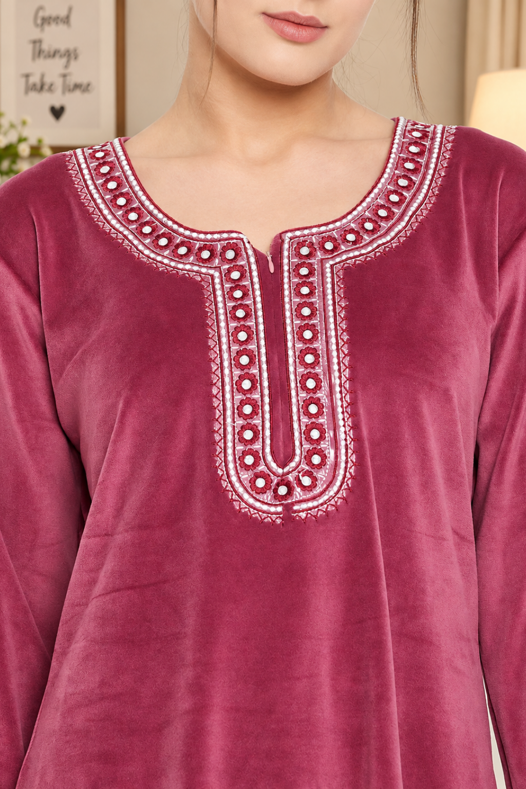 Women Woolen|Winter Velvet Kurti & Pajama Set|kashmiri design kurti set