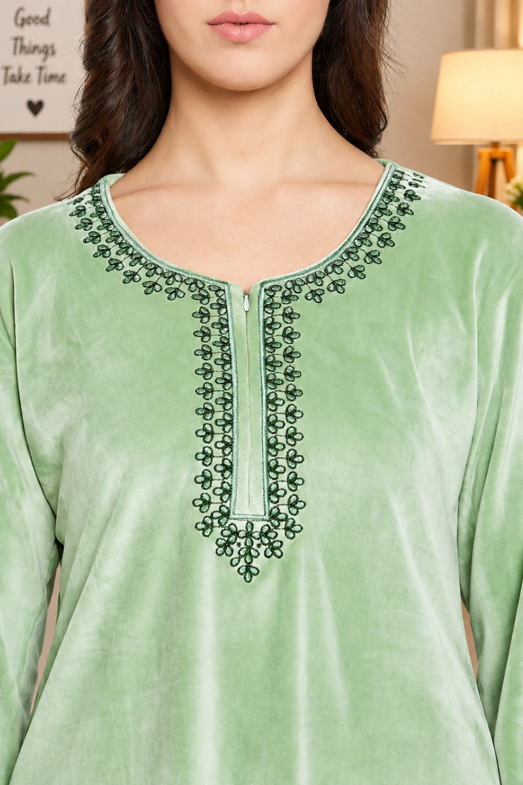 Women Woolen|Winter Velvet Kurti & Pajama Set|kashmiri design kurti set