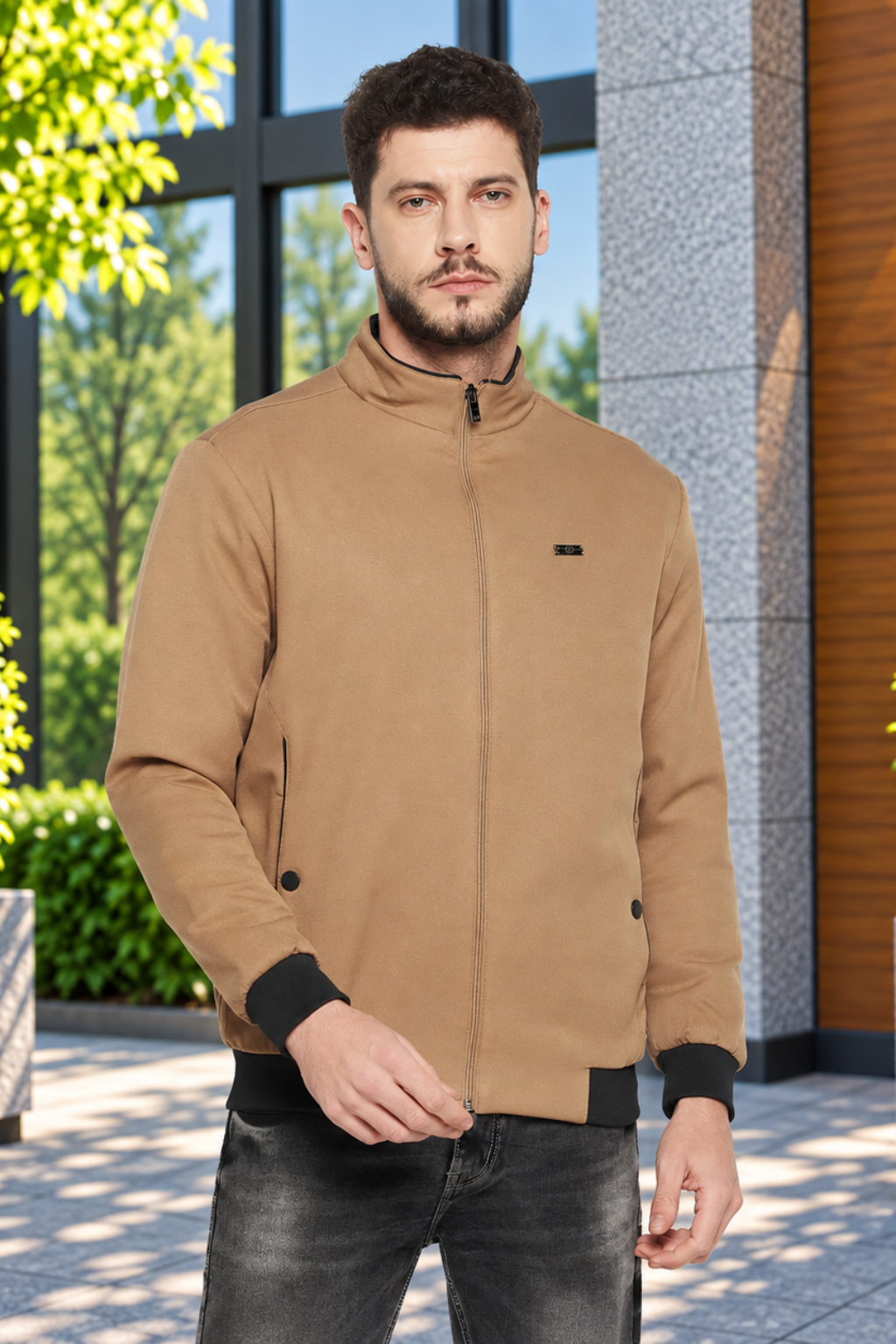 Men's Regular Fit Bomber Jacket For Winter Wear