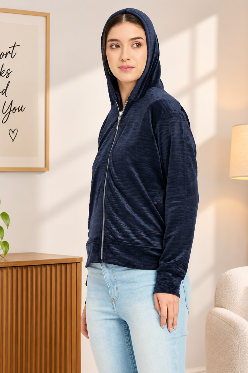 Women’s Whale Textured Zip-Up Hooded Sweatshirt