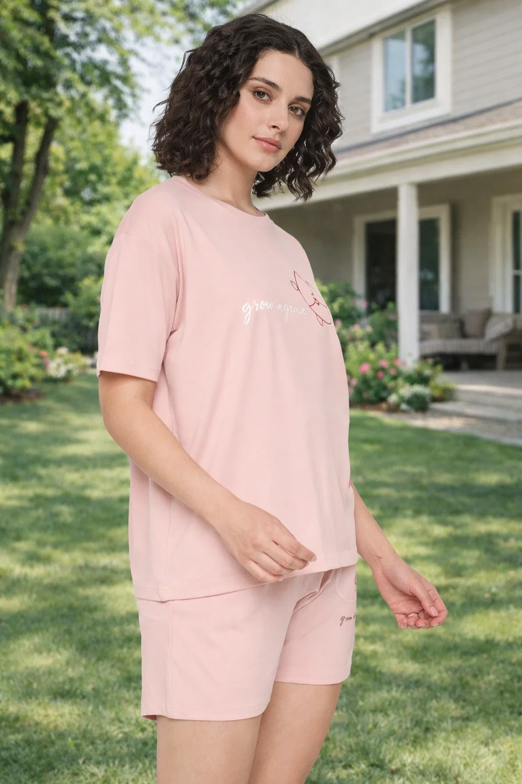 Shop Camey Ladies Shorts Set Online – Perfect for Casual Wear | Women's Cotton Loungewear Set, Short Sleeve T-Shirt and Shorts, Pink