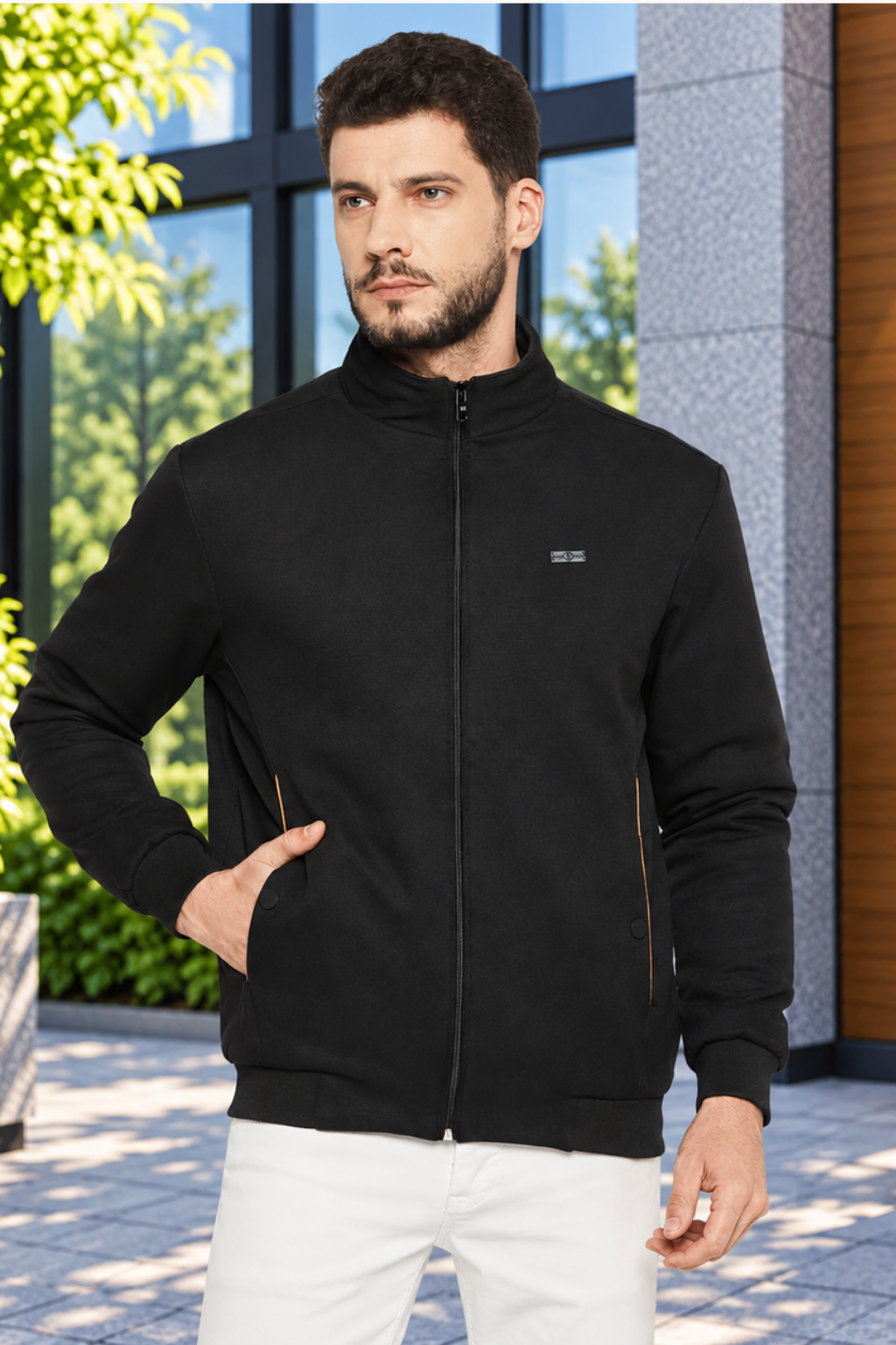 Men's Regular Fit Bomber Jacket For Winter Wear