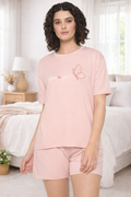 Shop Camey Ladies Shorts Set Online – Perfect for Casual Wear | Women's Cotton Loungewear Set, Short Sleeve T-Shirt and Shorts, Pink