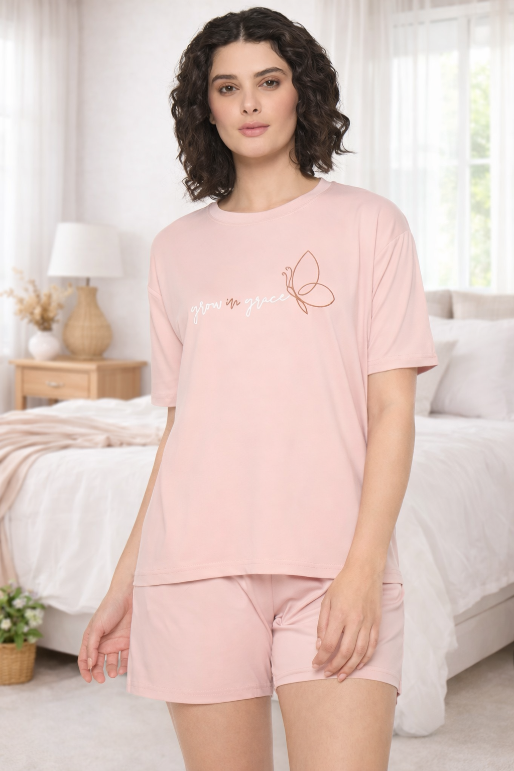 Shop Camey Ladies Shorts Set Online – Perfect for Casual Wear | Women's Cotton Loungewear Set, Short Sleeve T-Shirt and Shorts, Pink