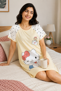 Women's Cute Cartoon Printed Knee Length Nighty | Soft Comfortable Loose Fit Short Sleeve Nighty for Women