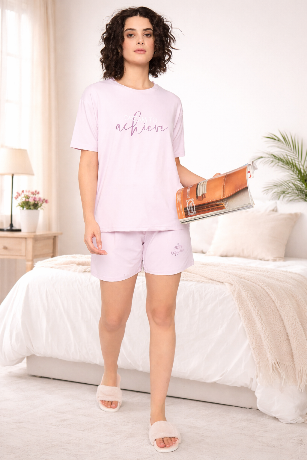 Buy Camey Short Set for Women – Stylish & Comfortable Wear | Women's Cotton Loungewear Set, Short Sleeve T-Shirt and Shorts, Light Purple