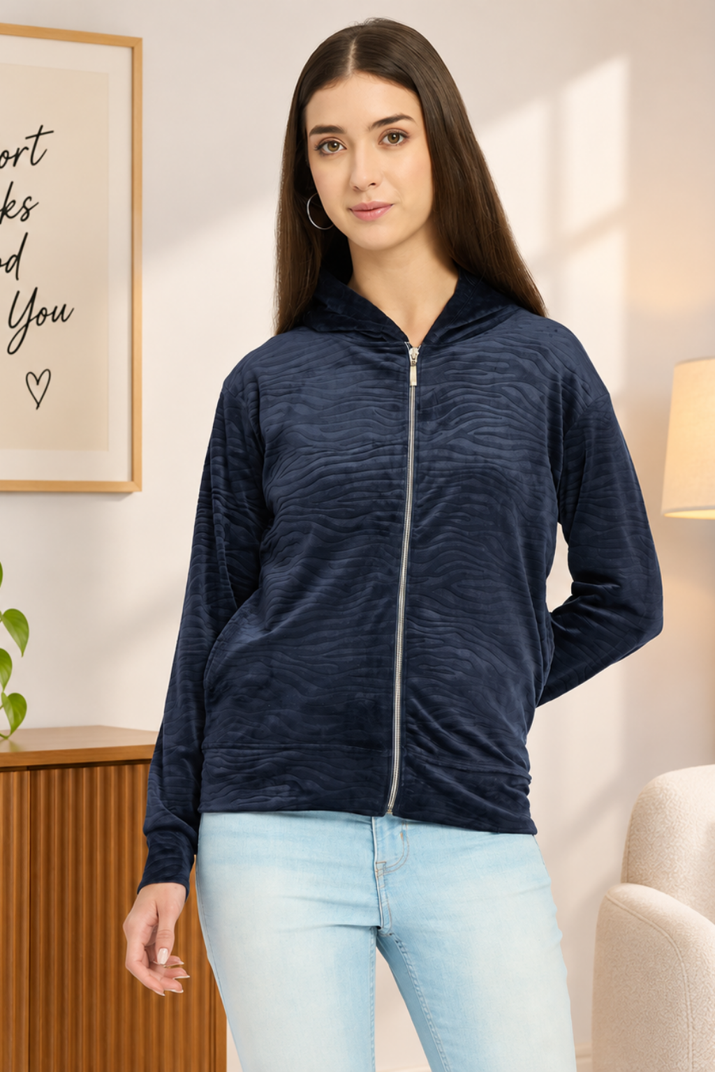 Women’s Whale Textured Zip-Up Hooded Sweatshirt