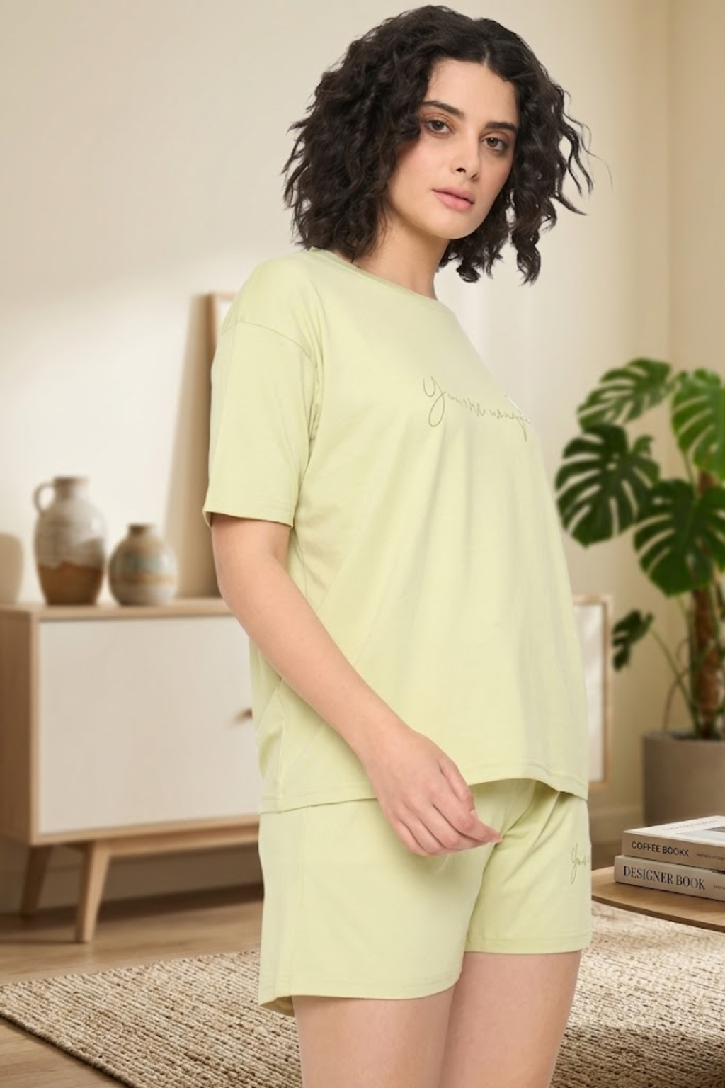 Camey Ladies Short Set – Trendy Summer Co-ord for Women | Women's Cotton Loungewear Set, Short Sleeve T-Shirt and Shorts, Light Green