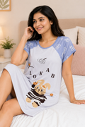 Women's Cute Cartoon Printed Knee Length Nighty | Soft Comfortable Loose Fit Short Sleeve Nighty for Women