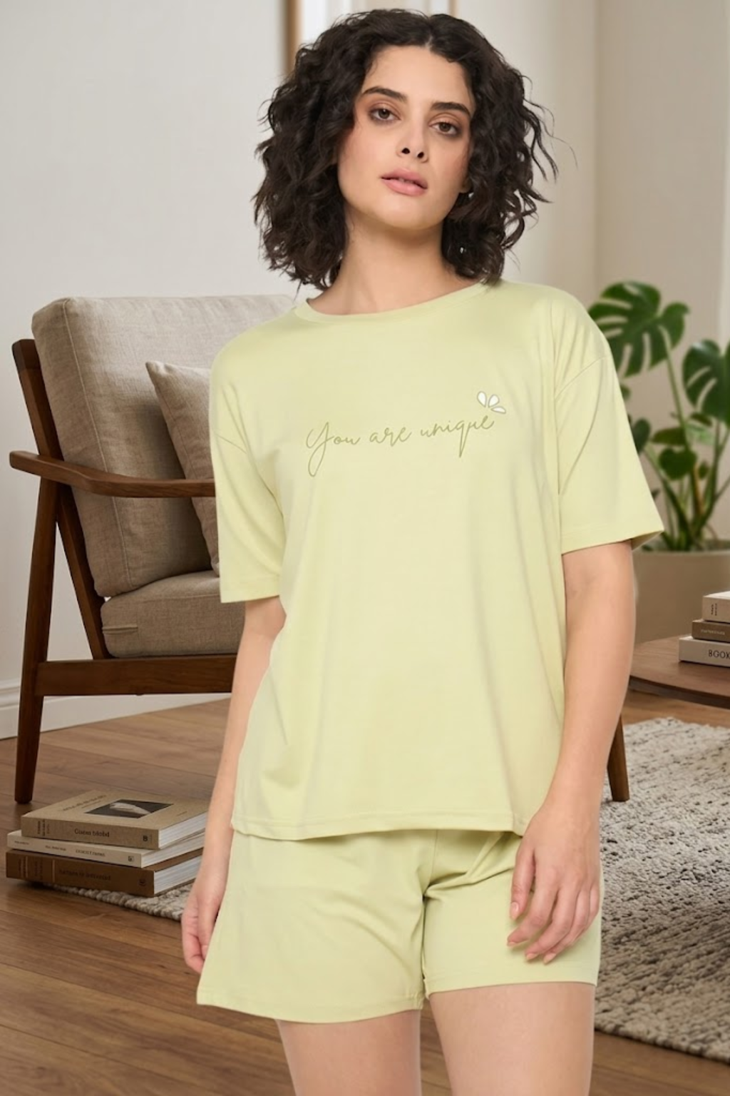 Camey Ladies Short Set – Trendy Summer Co-ord for Women | Women's Cotton Loungewear Set, Short Sleeve T-Shirt and Shorts, Light Green
