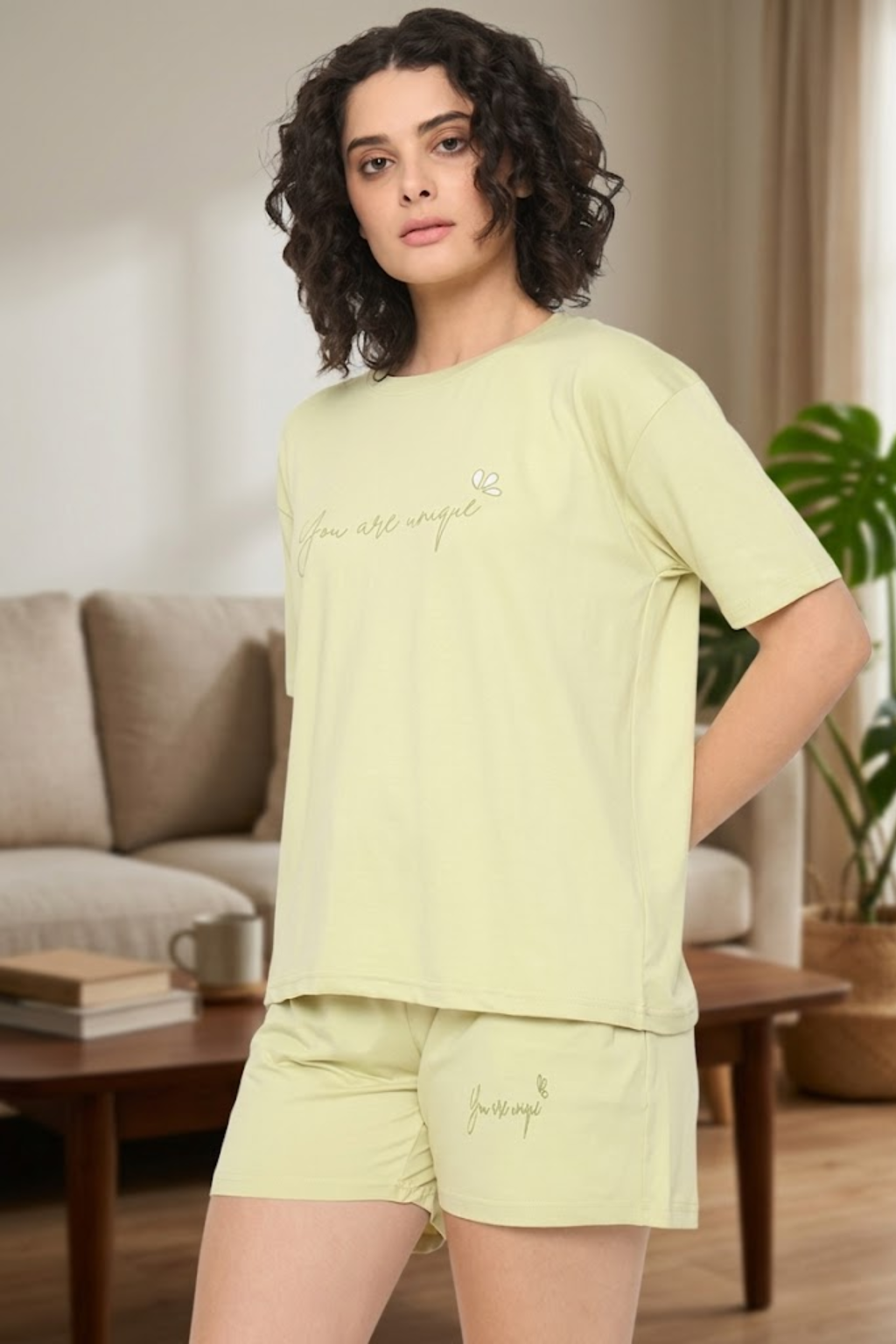 Camey Ladies Short Set – Trendy Summer Co-ord for Women | Women's Cotton Loungewear Set, Short Sleeve T-Shirt and Shorts, Light Green