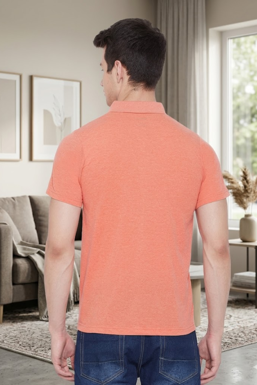 Men's Orange Half Sleeves Cotton Polo T-Shirt