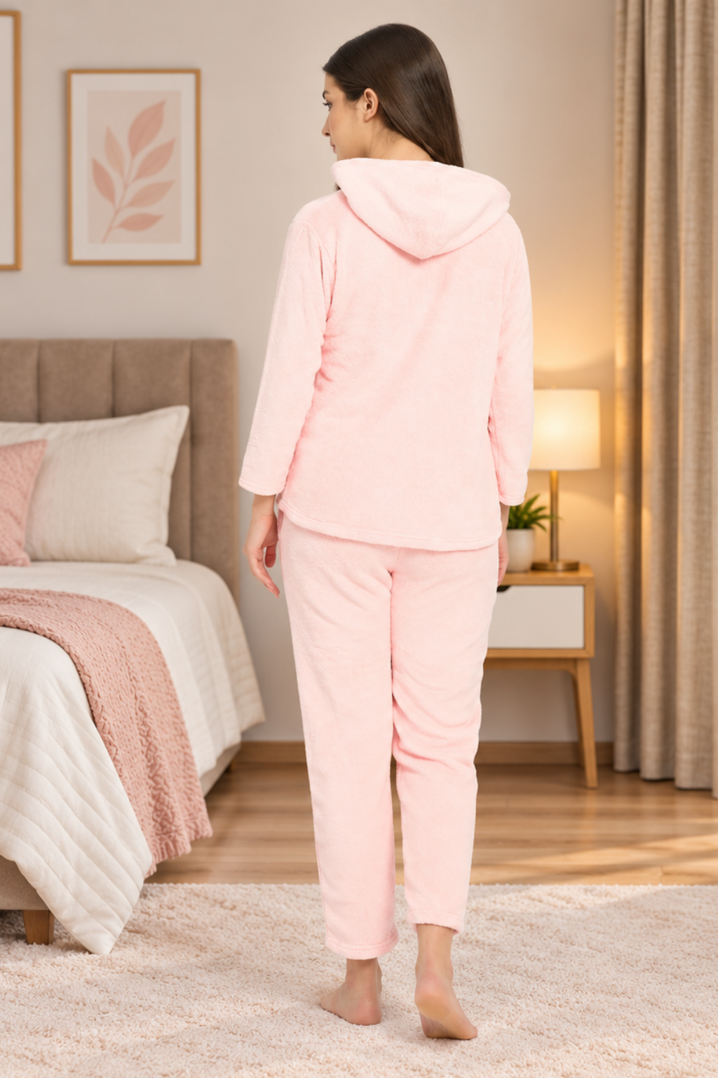 Women Winter Full Sleeve Jacquard Zipper Hoody Nightsuit