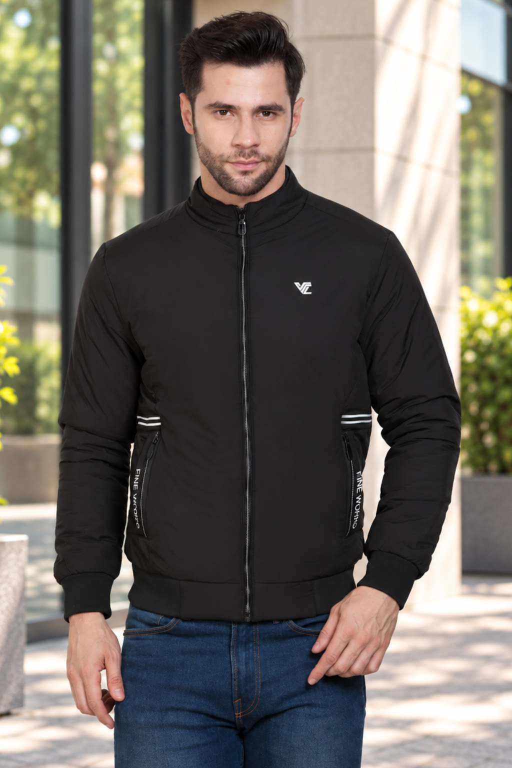 Mens Black Full Sleeve Zipper Jacket