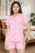 Camey Ladies Short Set – Stylish Summer Co-ords for Women's Floral Print Loungewear Set |  Pink