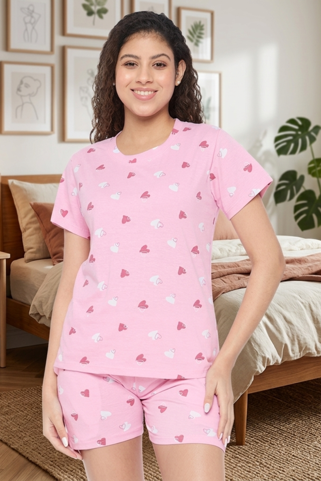 Camey Ladies Short Set – Stylish Summer Co-ords for Women's Floral Print Loungewear Set |  Pink