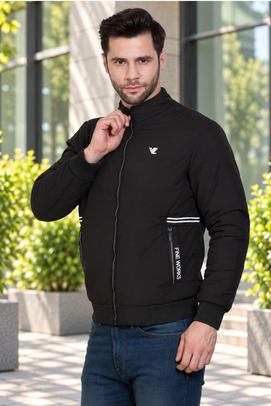 Mens Black Full Sleeve Zipper Jacket