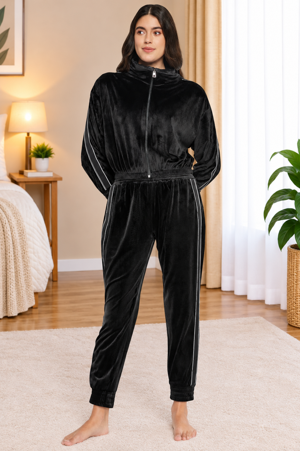 Women Winter Night Suit Full Sleeve Top and Short Pajama Pants Regular Fit Night Suit