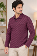 Men's Printed Full Sleeve T-Shirt For Men Polo Neck With Chest Pocket